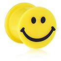 Alagutak és dugók, Double flared plug (silicone, yellow) val vel Smiley design, Szilikon
