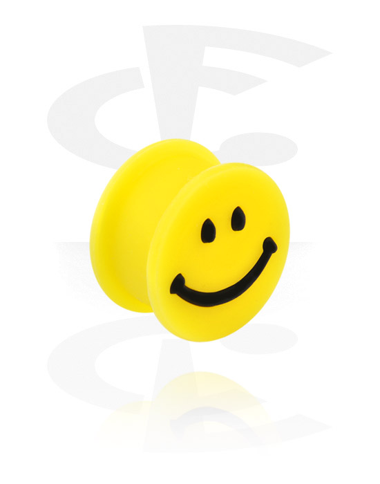 Tunnels & Plugs, Double flared plug (silicone, yellow) with smiley design, Silicone