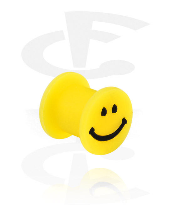 Tunnels & Plugs, Double flared plug (silicone, yellow) with smiley design, Silicone