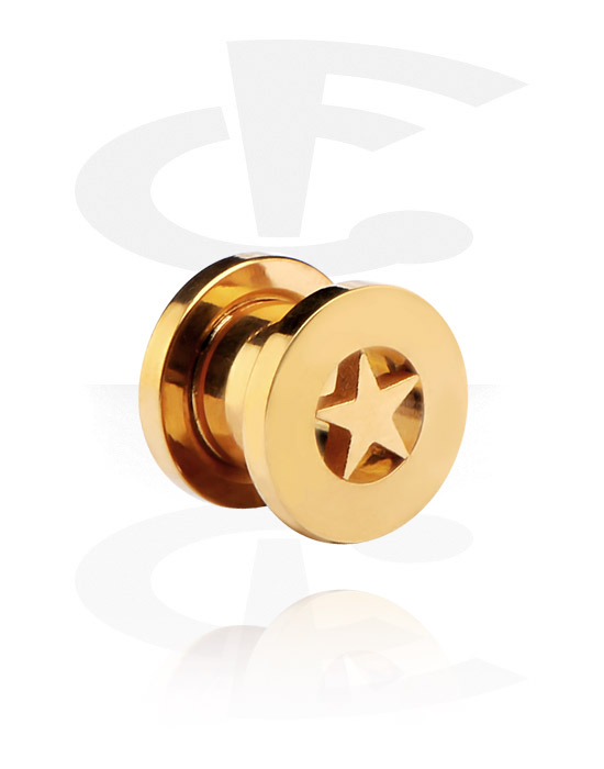 Tunneler & plugger, Flesh Tunnel with Star, Gold Plated