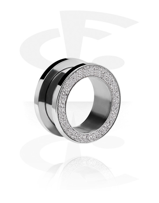 Tunnels & Plugs, Screw-on tunnel (surgical steel, silver, shiny finish) with diamond look, Surgical Steel 316L