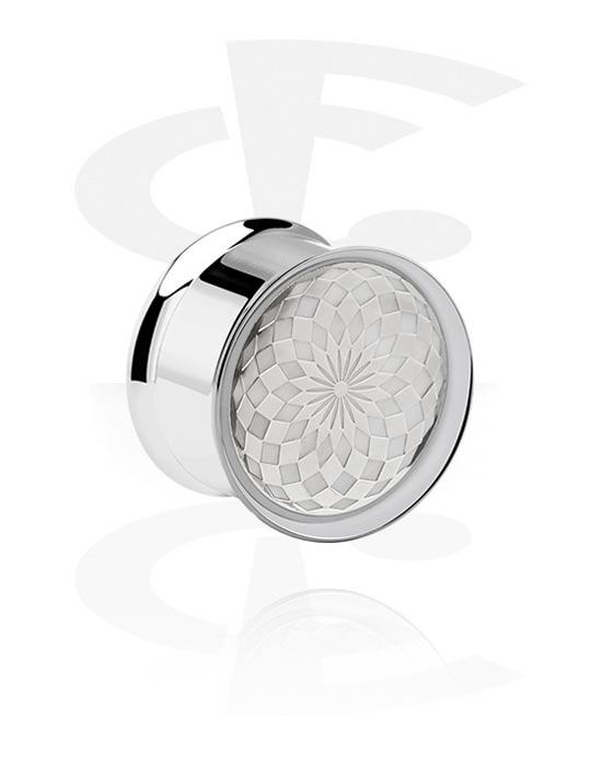 Tunnels & Plugs, Double flared tunnel (surgical steel, silver, shiny finish) with mandala design, Surgical Steel 316L