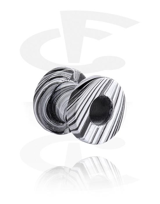 Tunnels & Plugs, Screw-on tunnel (surgical steel) with black and white design, Surgical Steel 316L