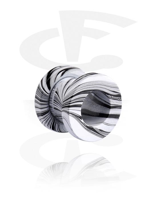 Tunnels & Plugs, Screw-on tunnel (surgical steel) with black and white design, Surgical Steel 316L