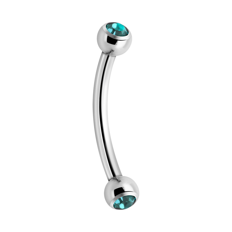 Internally Threaded Banana (surgical steel, silver, shiny finish) avec boule avec pierre en cristal Acier chirurgical 316L Bananes