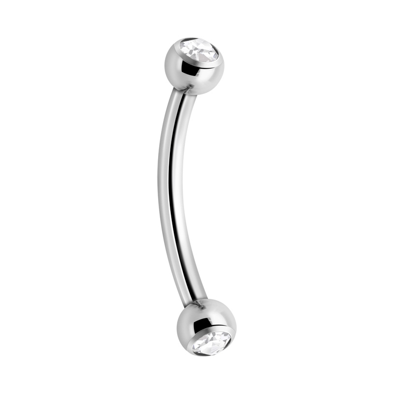 Internally Threaded Banana (surgical steel, silver, shiny finish) avec boule avec pierre en cristal Acier chirurgical 316L Bananes