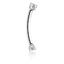 Curved Barbells, Internally Threaded Banana (surgical steel, silver, shiny finish) with crystal stones, Surgical Steel 316L