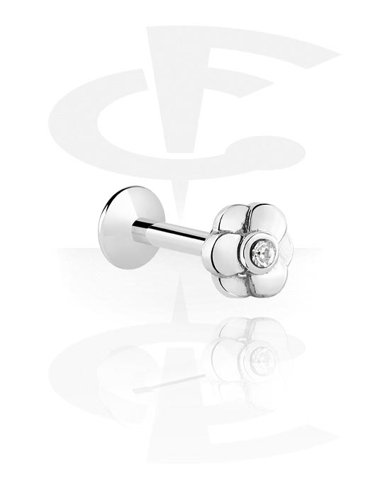 Labrets, Internally Threaded Labret with flower attachment and crystal stone, Surgical Steel 316L