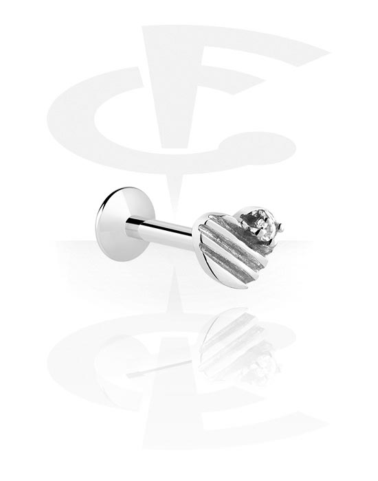 Labrets, Internally Threaded Labret with heart attachment and crystal stone, Surgical Steel 316L