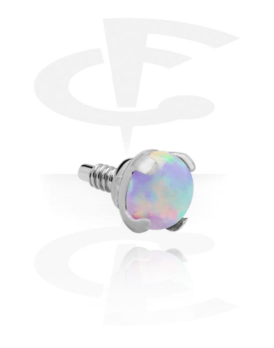 Boules, barres & plus, Accessoire pour barre à filetage de 1.2 mm (acier chirurgical, argent, finition brillante) avec opale synthétique, Acier chirurgical 316L
