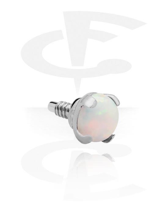 Palloja, nappeja ynnä muuta, Lisäosa 1,2 mm:n kierrepuikoille (kirurginen teräs, hopea, kiiltävä pinta) kanssa synteettinen opaali, Kirurginteräs 316L