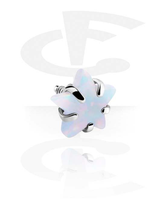 Boules, barres & plus, Accessoire pour barre à filetage de 1.2 mm (acier chirurgical, argent, finition brillante) avec motif étoile et opale synthétique, Acier chirurgical 316L
