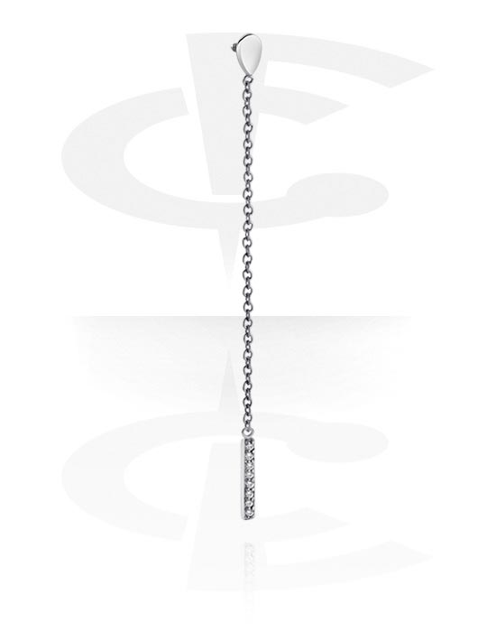 Kuler og staver ++, Feste for 1,2mm innvendig gjengede pinner (kirurgisk stål, sølv, skinnende finish) med krystallsteiner, Kirurgisk stål 316L