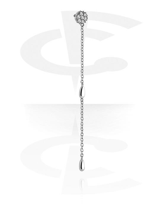 Kuler og staver ++, Feste for 1,2mm innvendig gjengede pinner (kirurgisk stål, sølv, skinnende finish) med krystallsteiner, Kirurgisk stål 316L
