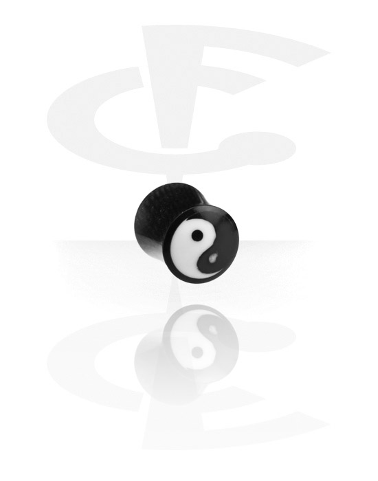 Tunnels & Plugs, Double flared plug (horn, black) with Yin-Yang design, Horn