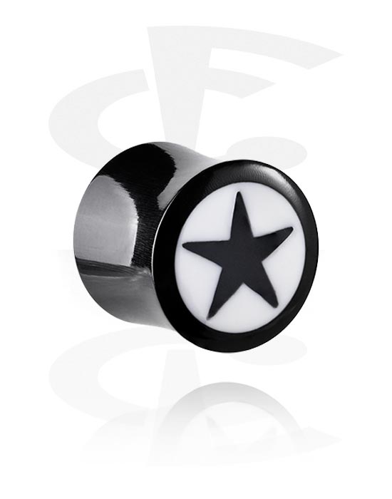 Tunnels & Plugs, Double flared plug (wood) with star design, Horn