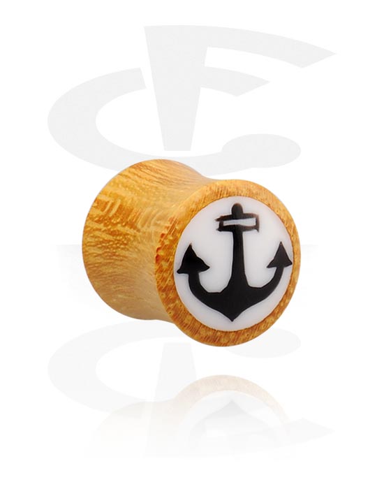 Tunnels & Plugs, Double flared plug (wood) with anchor design, Wood