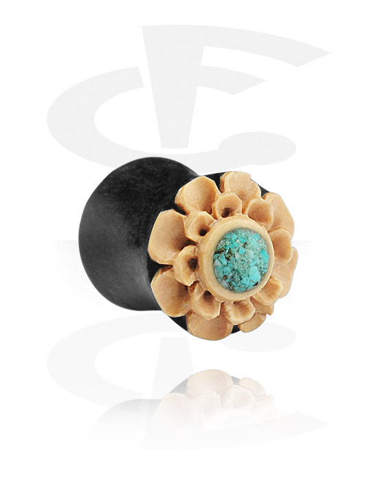 Tunnels & Plugs, Double Flared Plug with flower design, Organic Materials