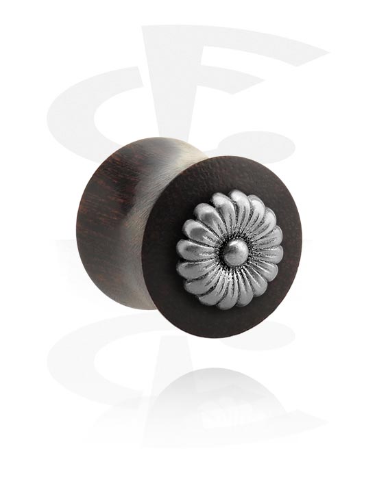 Alagutak és dugók, Double flared plug (wood) val vel steel inlay "flower", Tamarind fa