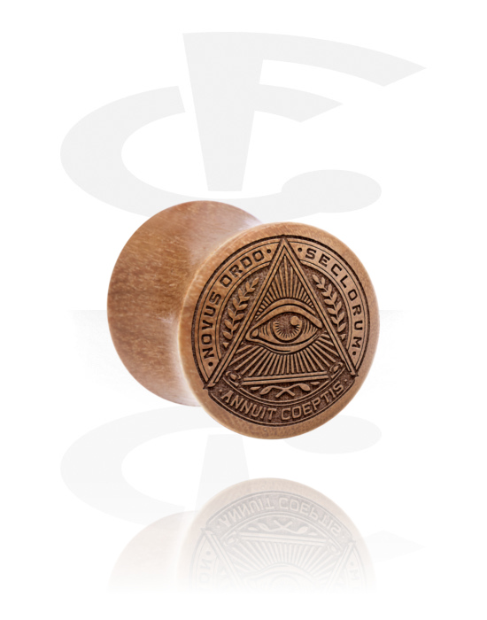 Tunnels & Plugs, Double flared plug (wood) with laser engraving "Eye of Providence", Cherry Wood