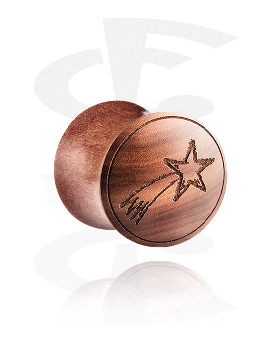 Tunnels & Plugs, Flared Plug with laser engraving, Wood