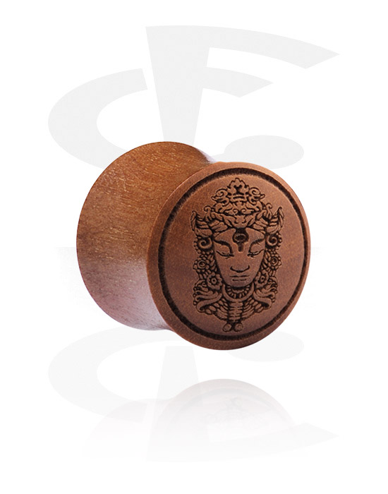 Tunnels & Plugs, Double flared plug (wood) with laser engraving "mask", Cherry Wood
