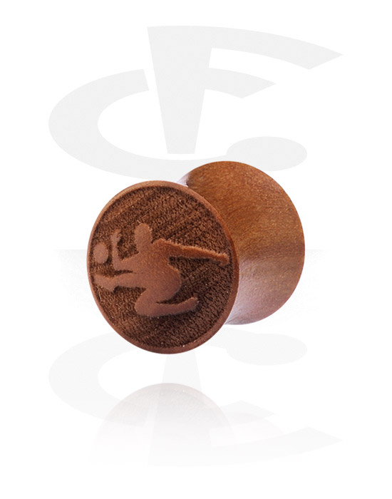 Tunnels & Plugs, Double Flared Plug with laser engraving, Cherry Wood