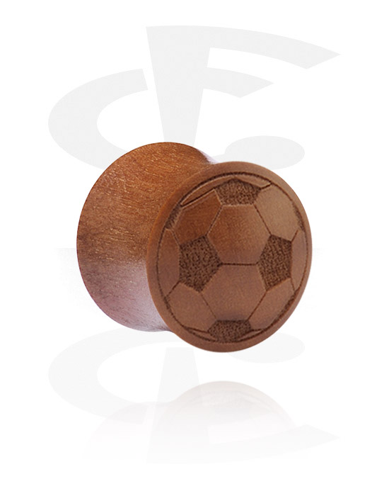 Tunnels & Plugs, Double flared plug (wood) with laser engraving "football", Cherry Wood