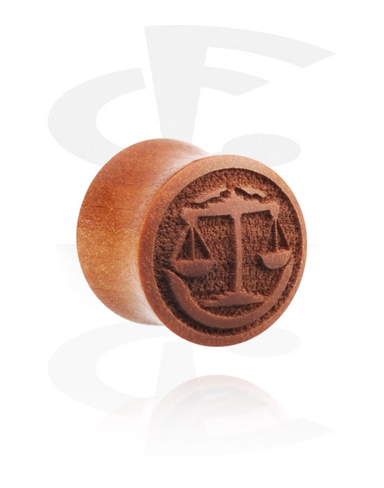 Tunnels & Plugs, Double flared plug (wood) with laser engraving "Libra", Cherry Wood