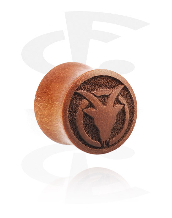 Tunnels & Plugs, Double flared plug (wood) with laser engraving "Capricorn", Cherry Wood