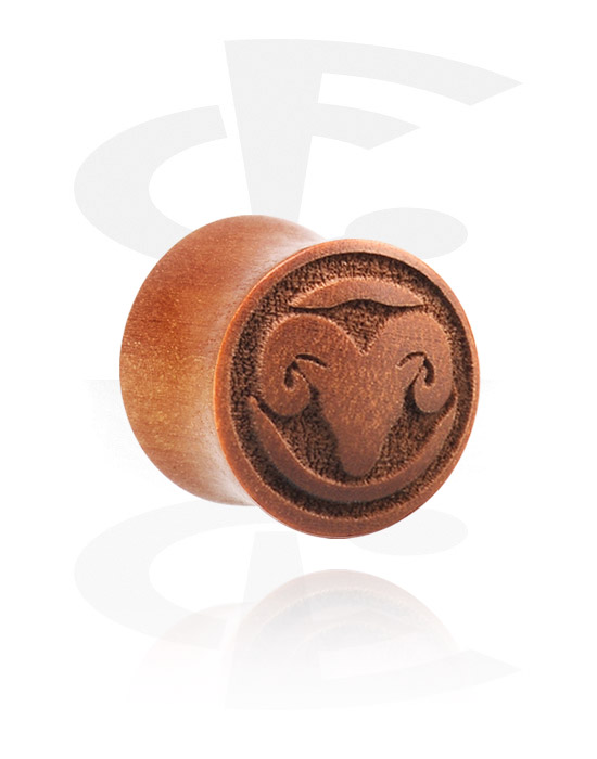 Tunnels & Plugs, Double flared plug (wood) with laser engraving "Aries", Cherry Wood