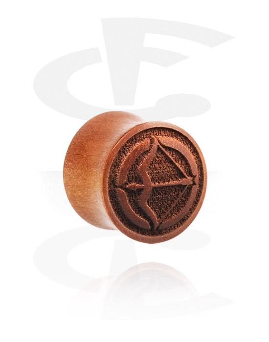 Tunnels & Plugs, Double flared plug (wood) with laser engraving "bow and arrow", Cherry Wood