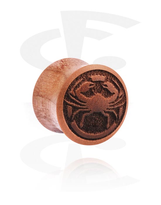 Tunnels & Plugs, Double flared plug (wood) with laser engraving "crab", Cherry Wood