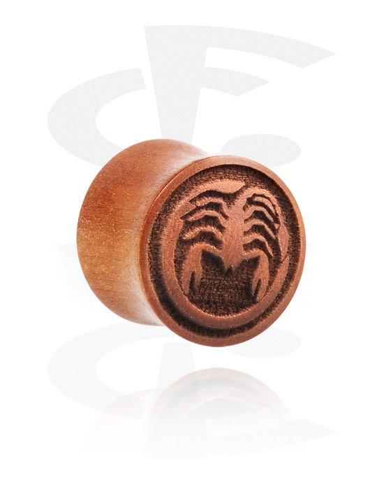 Tunnels & Plugs, Double flared plug (wood) with laser engraving "scorpion", Cherry Wood