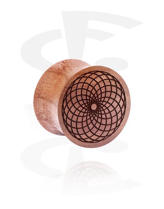 Tunnels & Plugs, Double flared plug (wood) with laser engraving "geometric", Cherry Wood