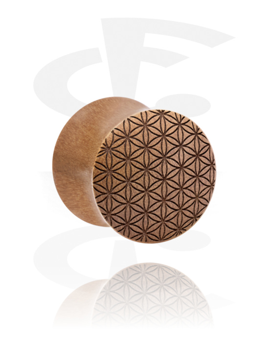 Alagutak és dugók, Double flared plug (wood) val vel laser engraving "Mandala", Cseresznyefa