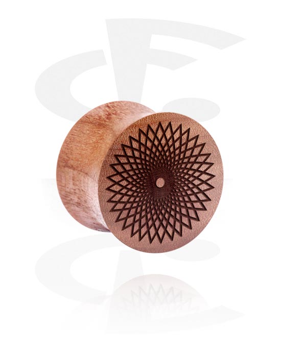 Túneles & plugs, Plug double flared (madera) con grabado láser "Mandala", Madera de cerezo