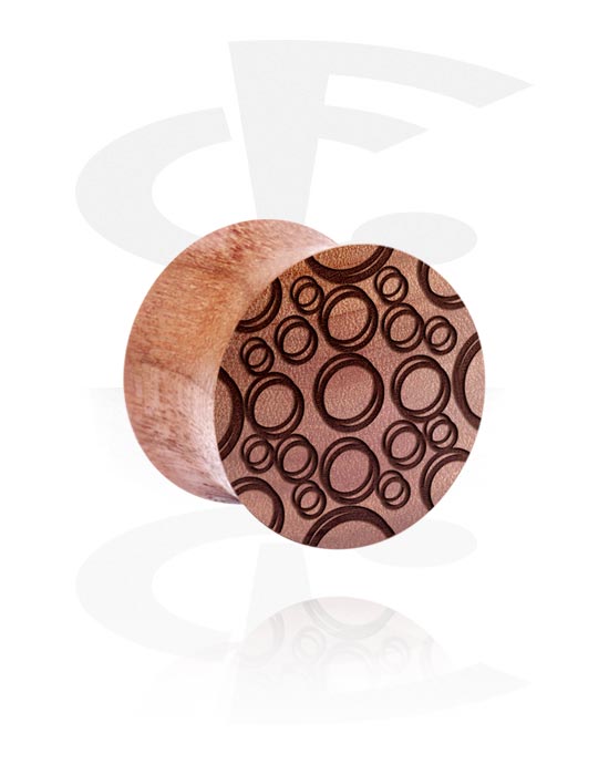 Tunnels & Plugs, Double flared plug (wood) with laser engraving "bubbles", Cherry Wood