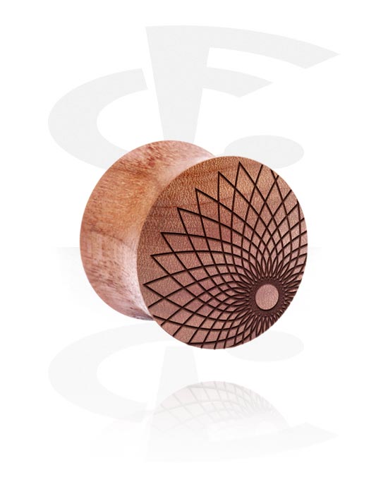 Túneles & plugs, Plug double flared (madera) con grabado láser "Mandala", Madera de cerezo