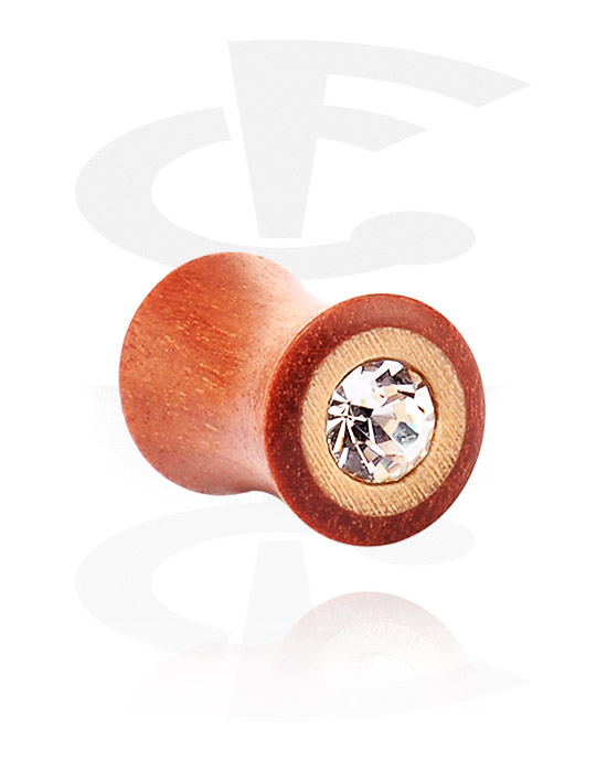 Tunnels & Plugs, Double Flared Plug met steentje, Hout