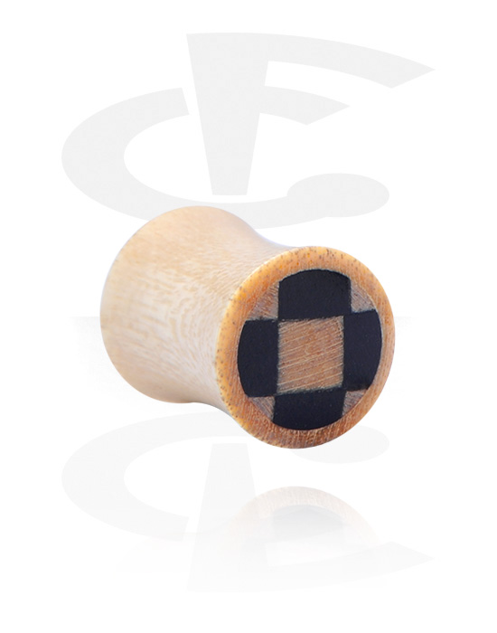 Tunnels & Plugs, Double flared plug (wood) with checkered pattern, Crocodile Wood