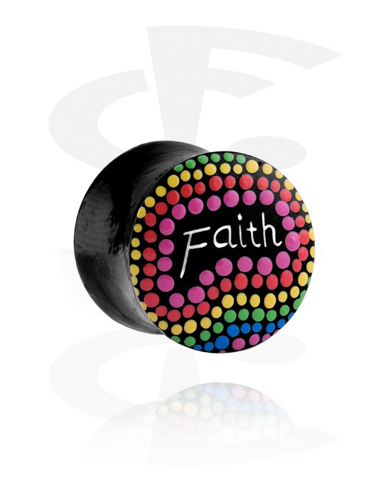 Tunnels & Plugs, Hand painted double flared plug (wood) with "faith" lettering, Crocodile Wood
