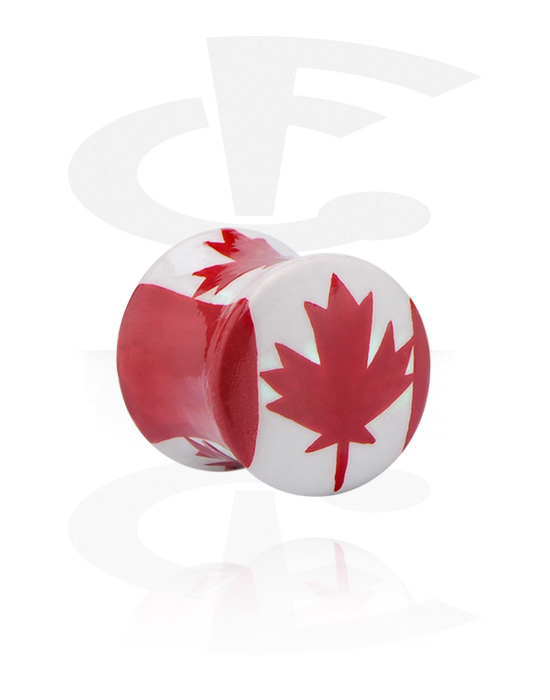 Tunnels & Plugs, Hand painted double flared plug (wood) with motif "Flag of Canada", Crocodile Wood