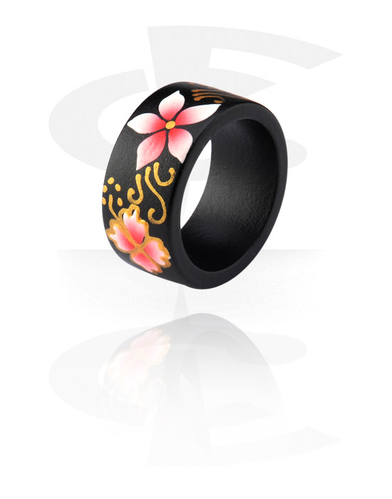 Ringar, Ring med blommig design, Trä
