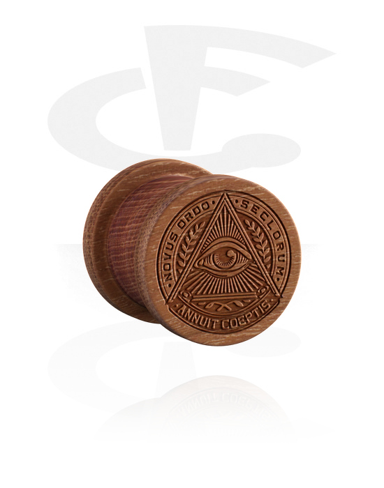 Tunnels & Plugs, Ribbed plug (wood) with laser engraving "Eye of Providence", Cherry Wood
