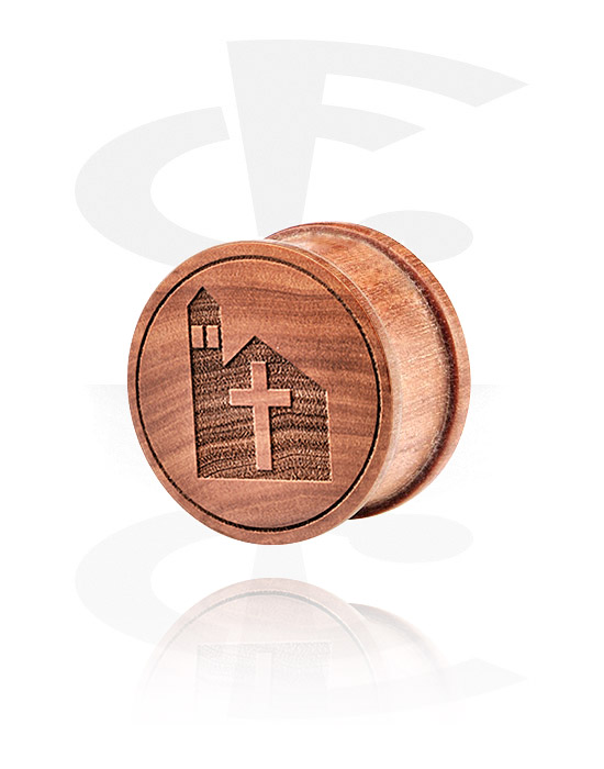 Tunnels & Plugs, Ribbed Plug with laser engraving, Wood