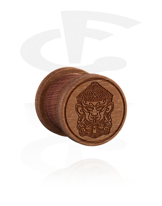 Tunnels & Plugs, Ribbed plug (wood) with laser engraving "mask", Cherry Wood