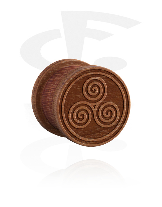 Tunnels & Plugs, Ribbed plug (wood) with laser engraving, Cherry Wood