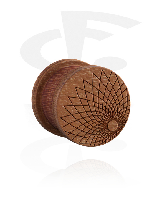 Tunnels & Plugs, Ribbed plug (wood) with laser engraving "geometric", Cherry Wood