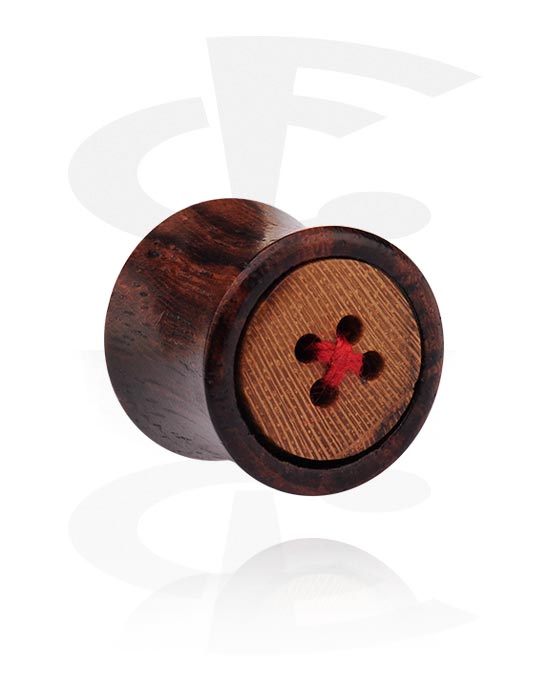 Tuneli & čepi, Double Flared Plug with Button Design, Wood